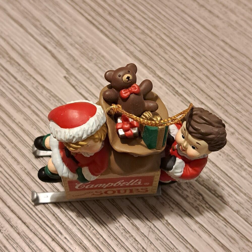 Vintage 1996 Campbell's Soup Kids on Soup Box Sled Christmas Ornament - Picture 6 of 6